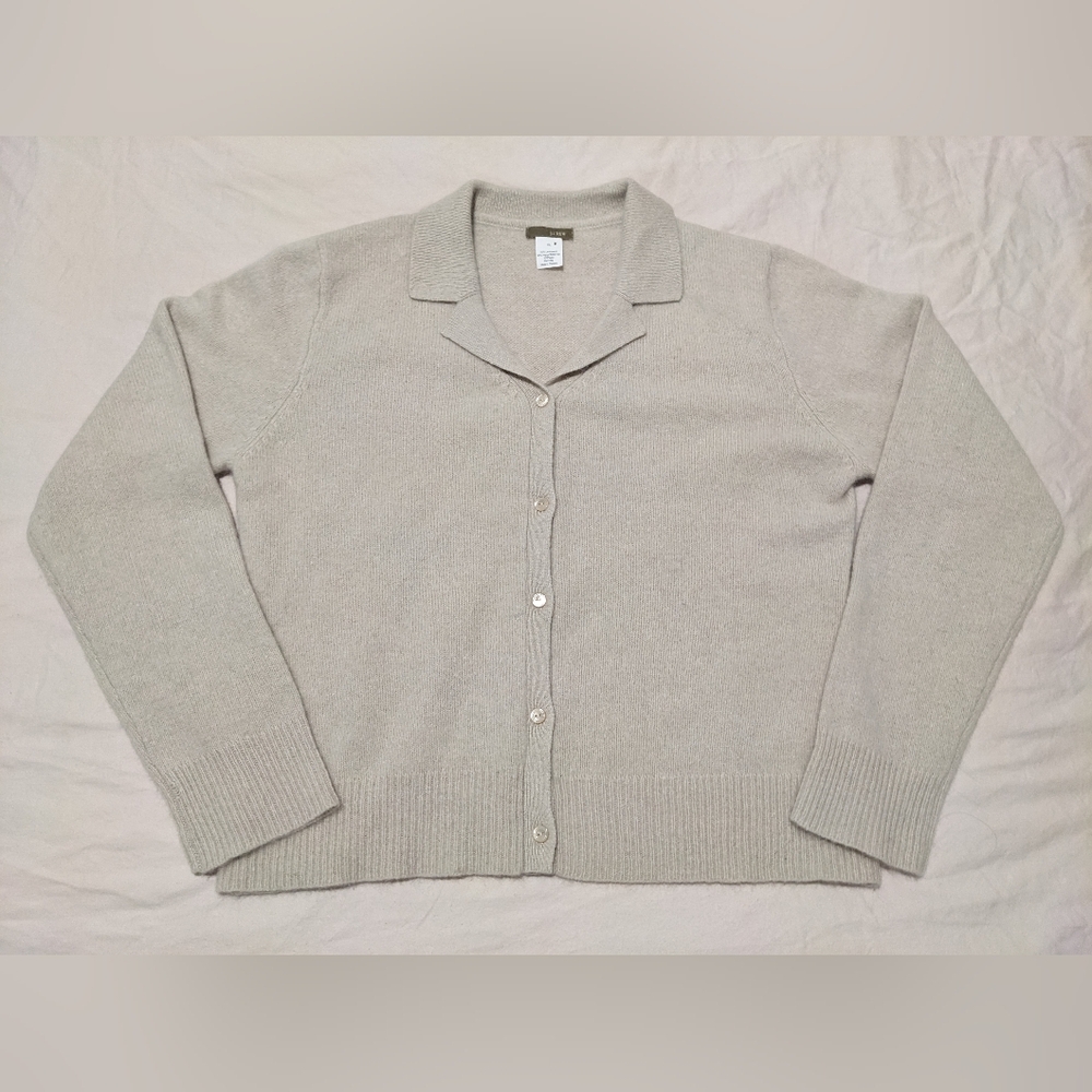 Cream Beige J Crew Wool and Angora Rabbit Fur Collared Cardigan